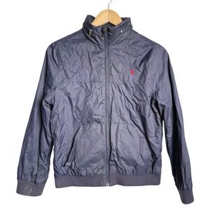 Polo Ralph Lauren Navy Windbreaker Rain Jacket Boys Large 14/16 Hide Away Hood